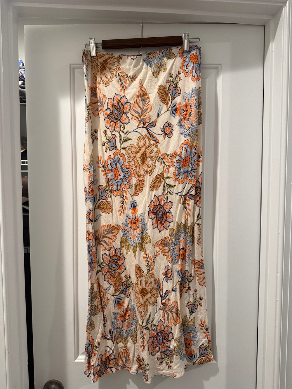MINKPINK Cream Maxi Skirt with Blue & Orange Floral Print
